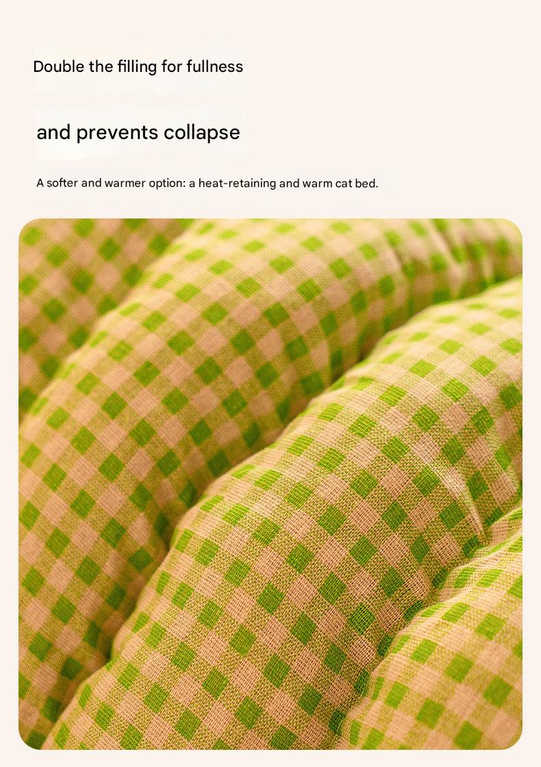 Orange Plaid Cat Cave Bed – Warm Enclosed Cat House, Cozy Semi-Enclosed Nest, PP Cotton Filling, Washable, Small Dog Bed – Size M