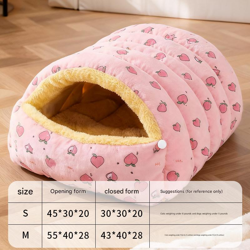 Pink Plaid Cat Cave Bed – Warm Enclosed Cat House, Cozy Semi-Enclosed Nest, PP Cotton Filling, Washable, Small Dog Bed – Size M