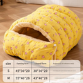 Yellow Plaid Cat Cave Bed – Warm Enclosed Pet House with PP Cotton Filling, Washable, M