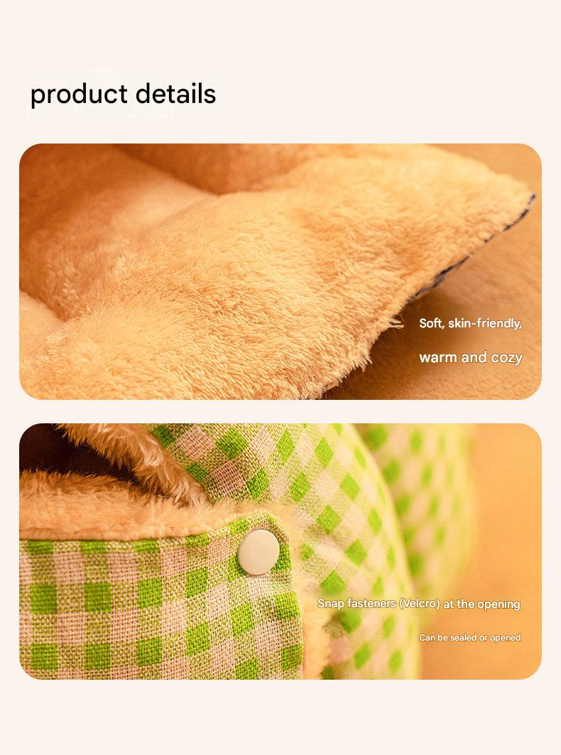 Yellow Plaid Cat Cave Bed – Warm Enclosed Pet House with PP Cotton Filling, Washable, M