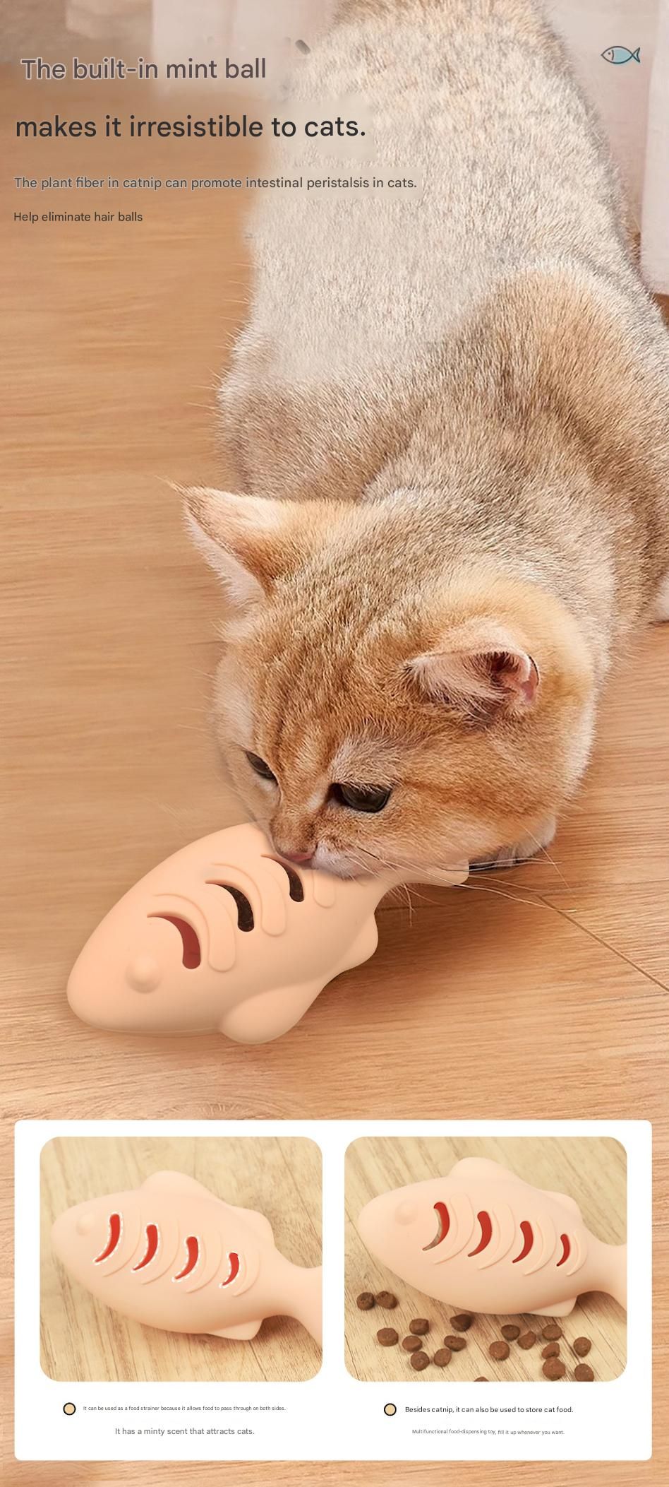 2-Piece Green Fish-Shaped Silicone Cat Toy with Catnip – Interactive Dental Care & Hairball Relief, BPA-Free Food-Grade