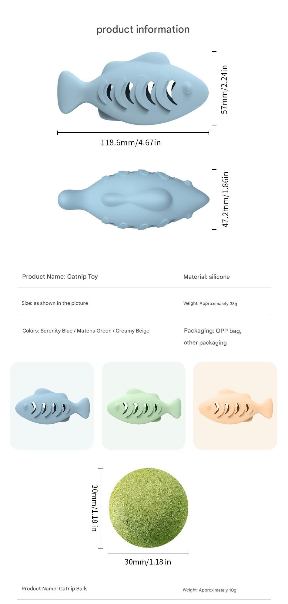 2-Piece Fish-Shaped Silicone Cat Toy with Catnip – Interactive Dental Care & Hairball Relief, BPA-Free Food-Grade