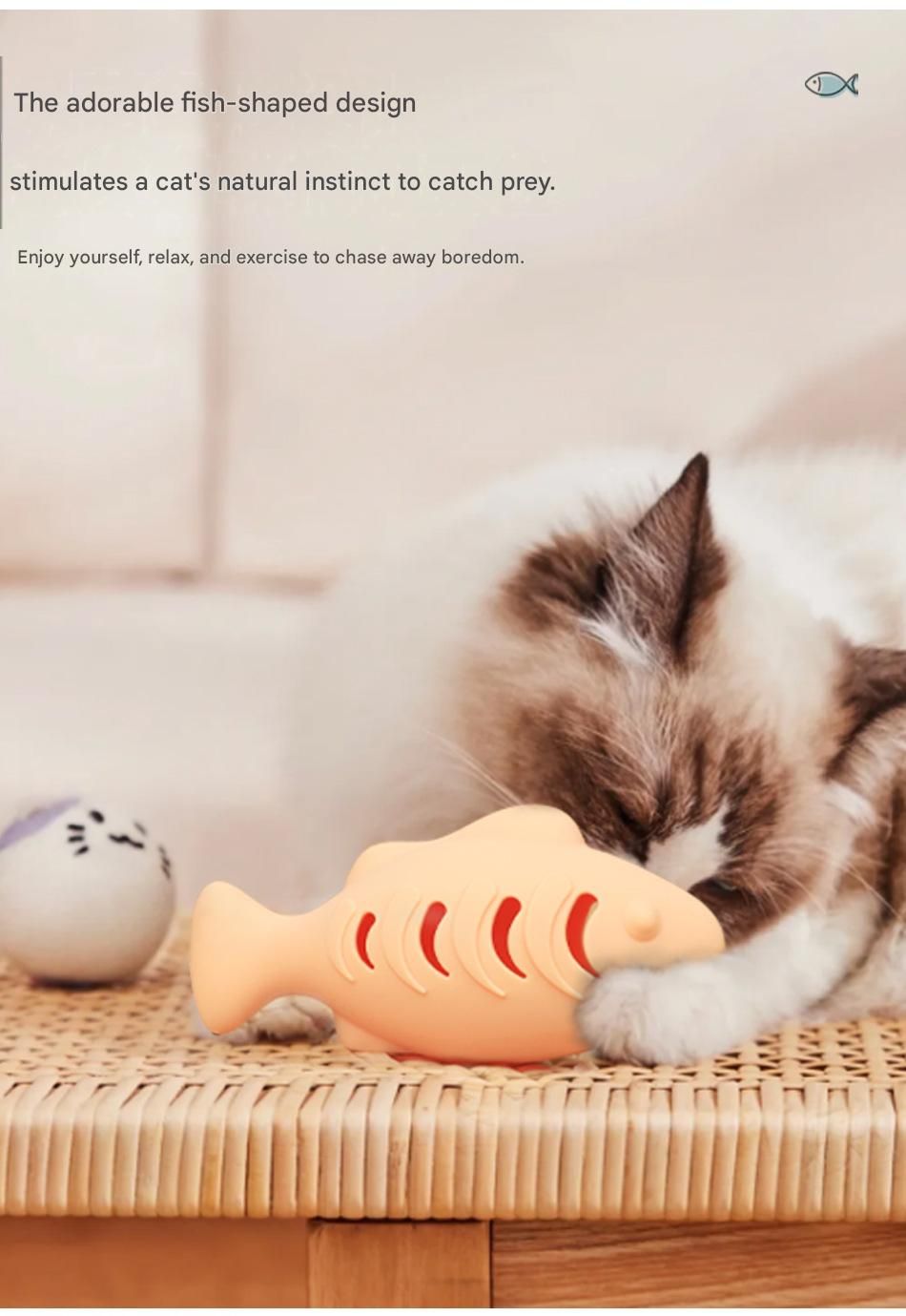2-Piece Fish-Shaped Silicone Cat Toy with Catnip – Interactive Dental Care & Hairball Relief, BPA-Free Food-Grade
