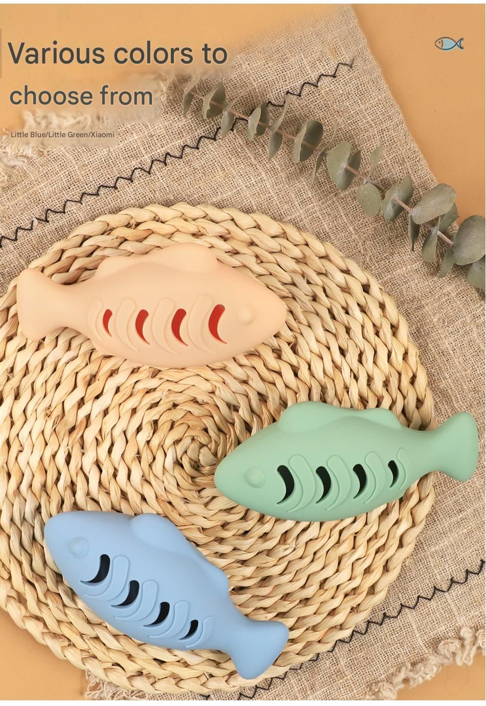 2-Piece Fish-Shaped Silicone Cat Toy with Catnip – Interactive Dental Care & Hairball Relief, BPA-Free Food-Grade