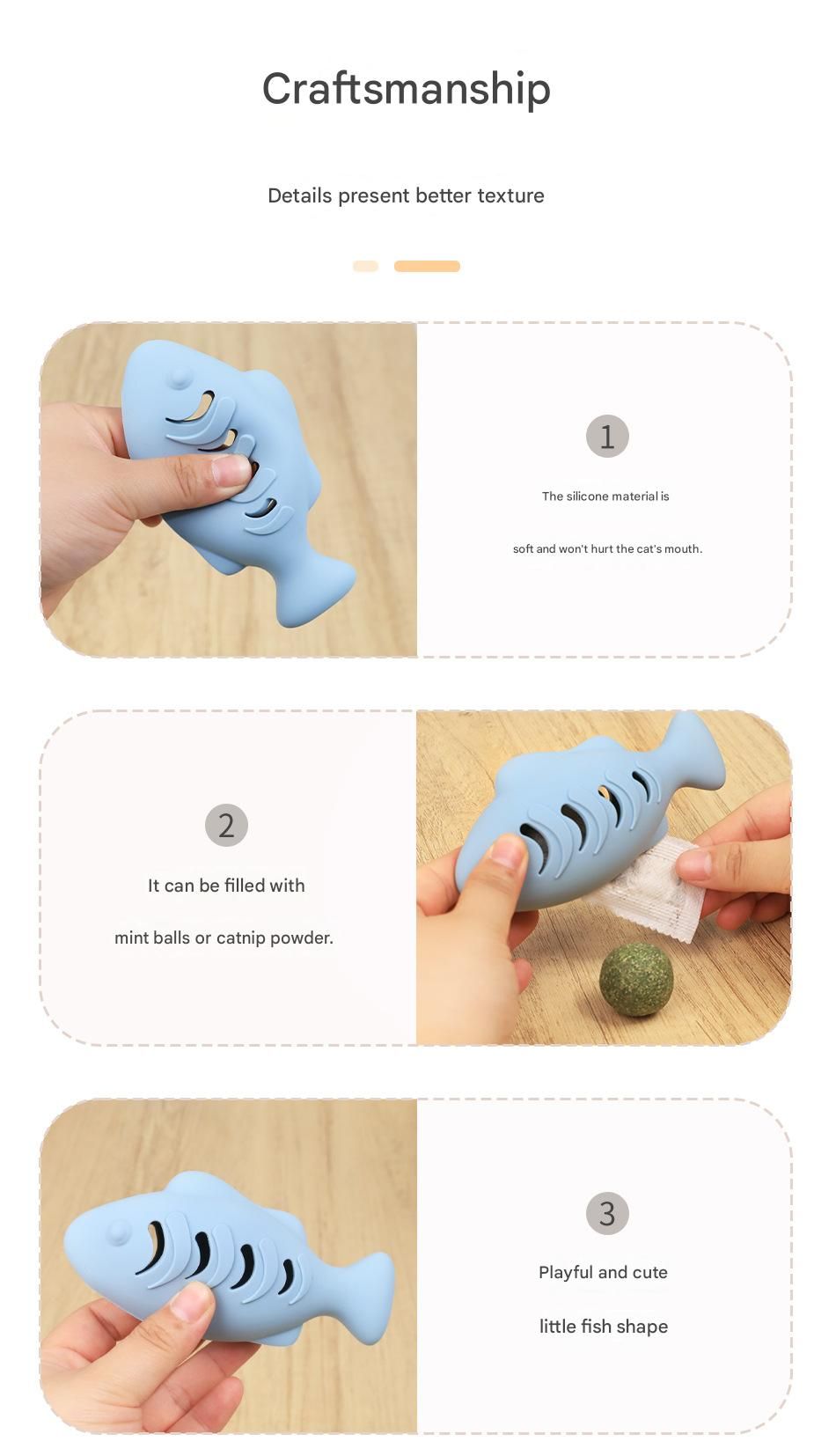 2-Piece Fish-Shaped Silicone Cat Toy with Catnip – Interactive Dental Care & Hairball Relief, BPA-Free Food-Grade
