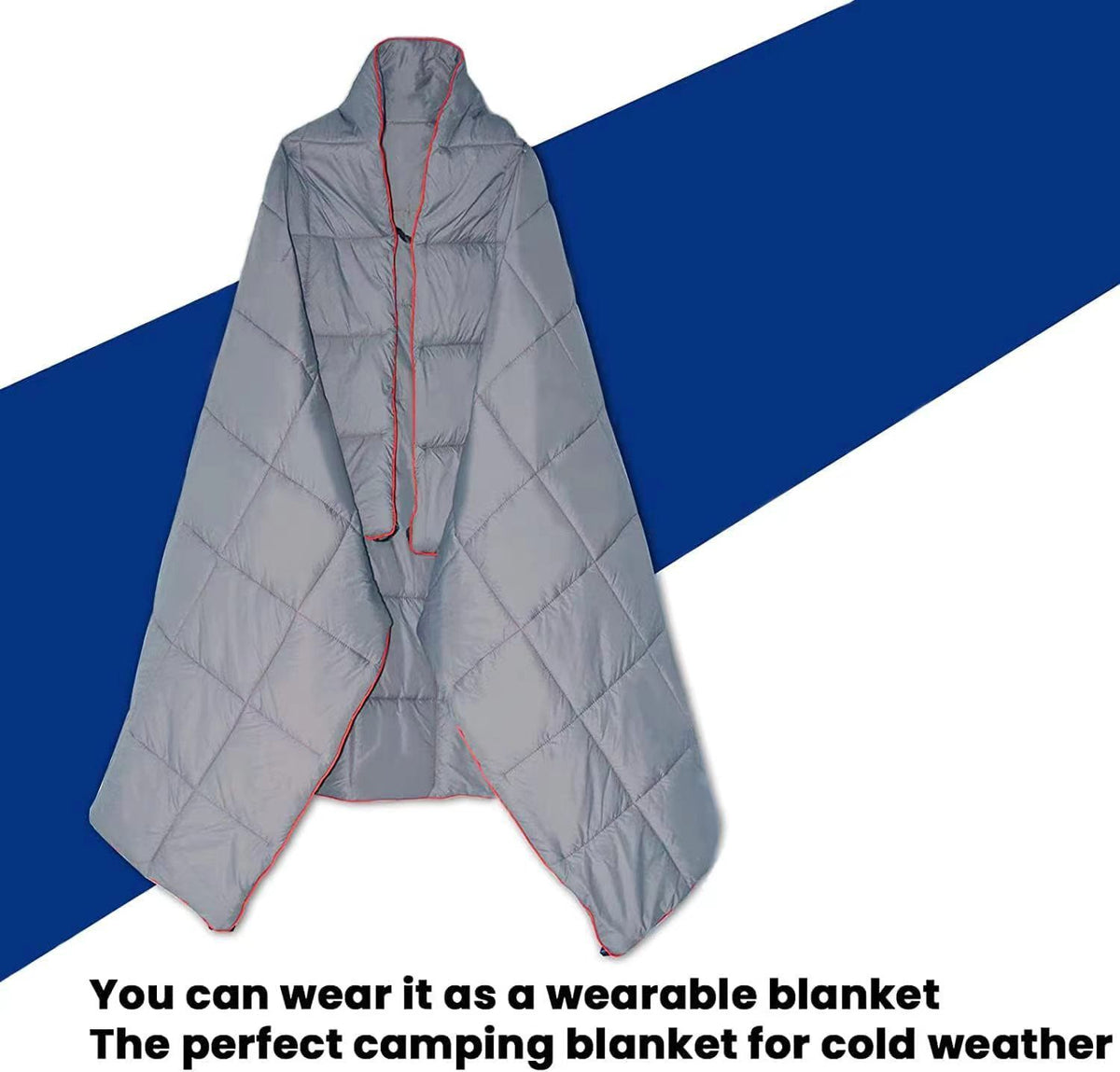 200x140cm Black Large Outdoor Camping Imitation Silk Cotton Wearable Warmth Blanket, Quilted Poncho Shawl Throw with Storage Bag, Lightweight Warm Camping Quilt for Camping Travel Home Use