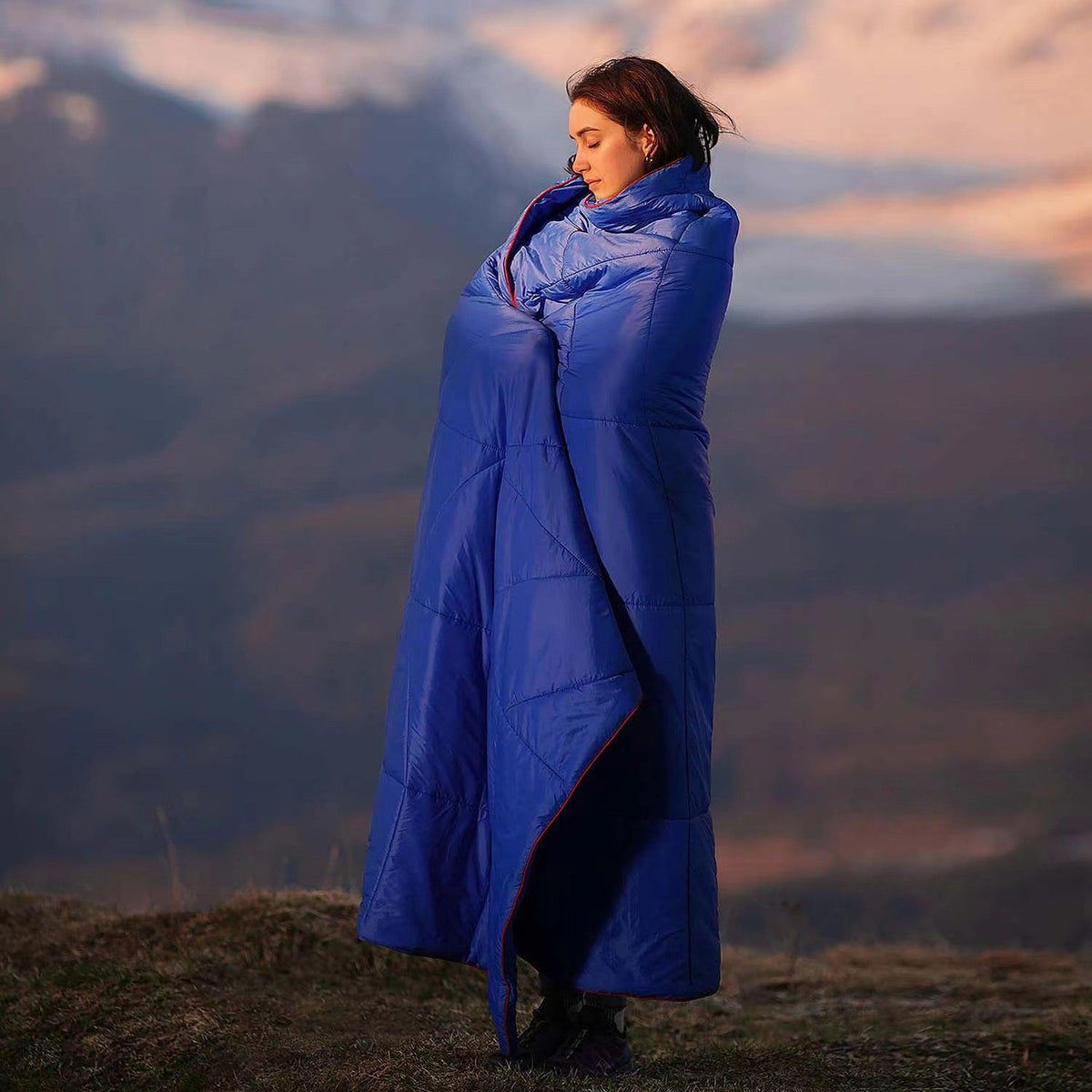 200x140cm Black Large Outdoor Camping Imitation Silk Cotton Wearable Warmth Blanket, Quilted Poncho Shawl Throw with Storage Bag, Lightweight Warm Camping Quilt for Camping Travel Home Use