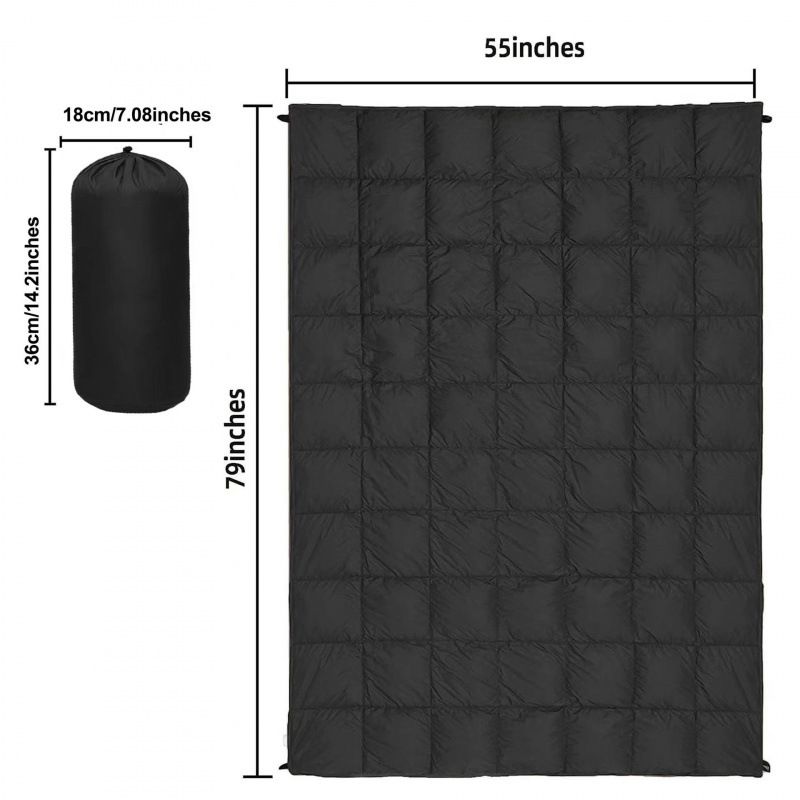 200x140cm Black Large Outdoor Camping Imitation Silk Cotton Wearable Warmth Blanket, Quilted Poncho Shawl Throw with Storage Bag, Lightweight Warm Camping Quilt for Camping Travel Home Use