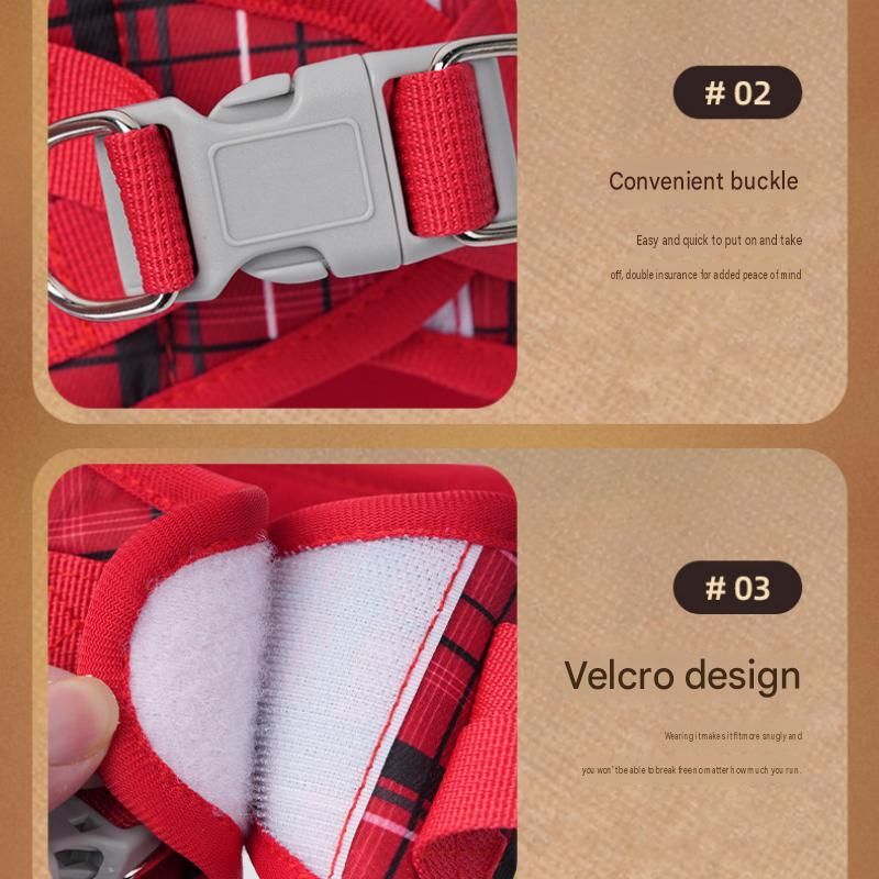 XXS Size Blue Classic Plaid Dog Harness Set- Breathable Mesh Vest and Adjustable Collar,WIith 1.5m Lead for pet, Anti-Pull Design