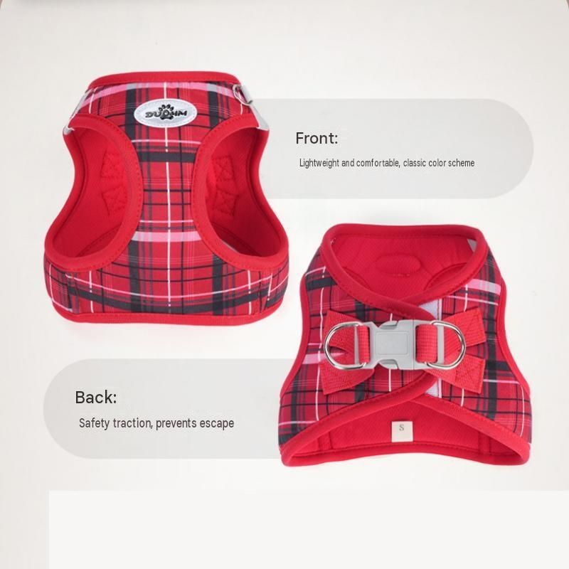 S Size Blue Classic Plaid Dog Harness Set- Breathable Mesh Vest and Adjustable Collar,WIith 1.5m Lead for pet, Anti-Pull Design