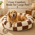 Plush Donut Pet Bed with Raised Rim & Washable Cover – Coffee Plaid, 80cm