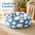 Plush Donut Pet Bed with Raised Rim & Washable Cover – Blue Cloud, 50cm