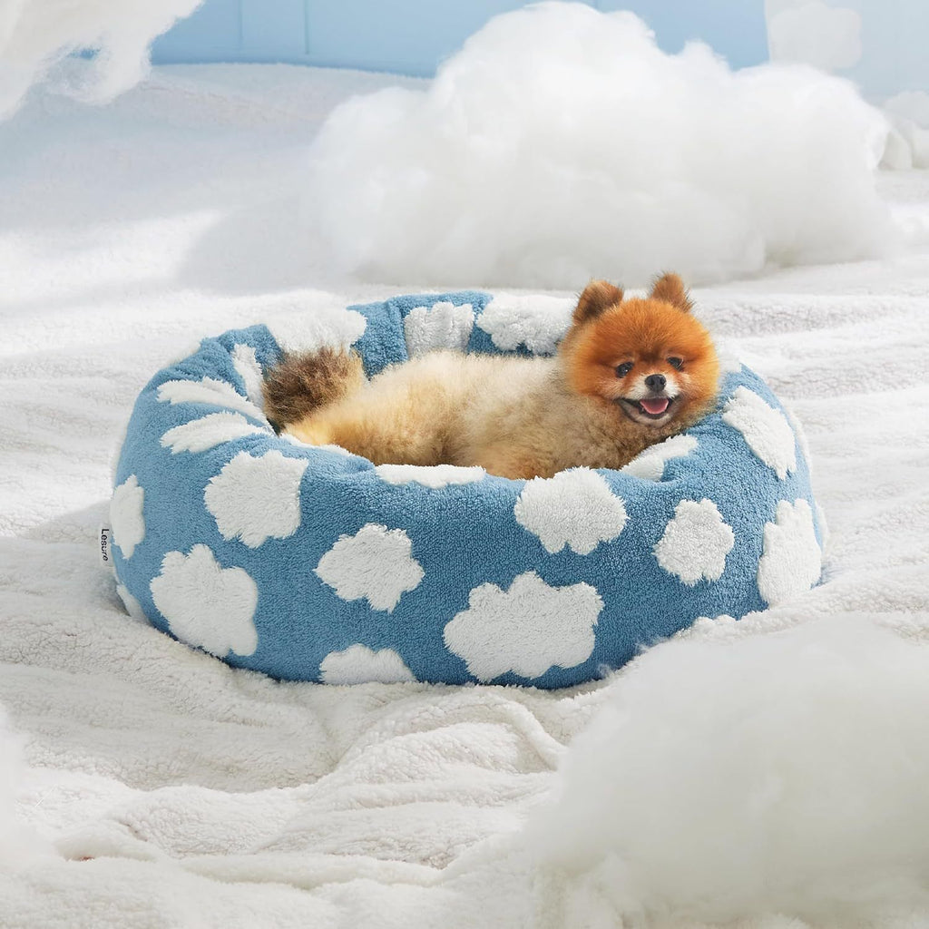 Plush Donut Pet Bed with Raised Rim & Washable Cover – Blue Cloud, 50cm