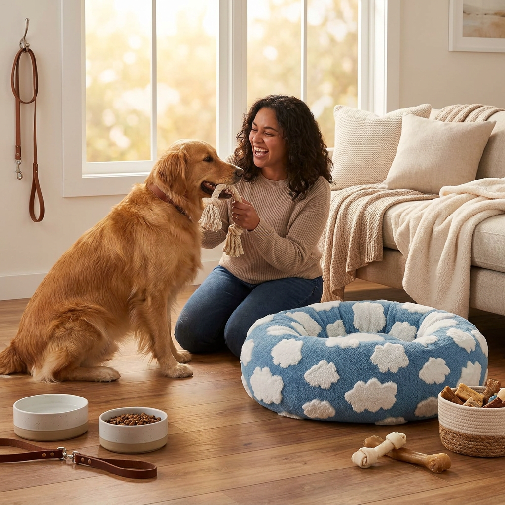 Plush Donut Pet Bed with Raised Rim & Washable Cover – Blue Cloud, 40cm