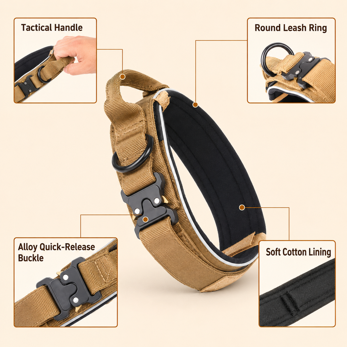 Blue Tactical Dog Collar & Bungee Lead Set – Padded Quick Release Collar, Control Handle & Shock-Absorbing Leash – M