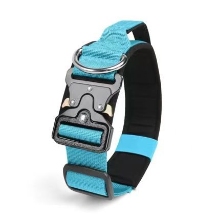 Blue Tactical Dog Collar & Bungee Lead Set – Padded Quick Release Collar, Control Handle & Shock-Absorbing Leash – L