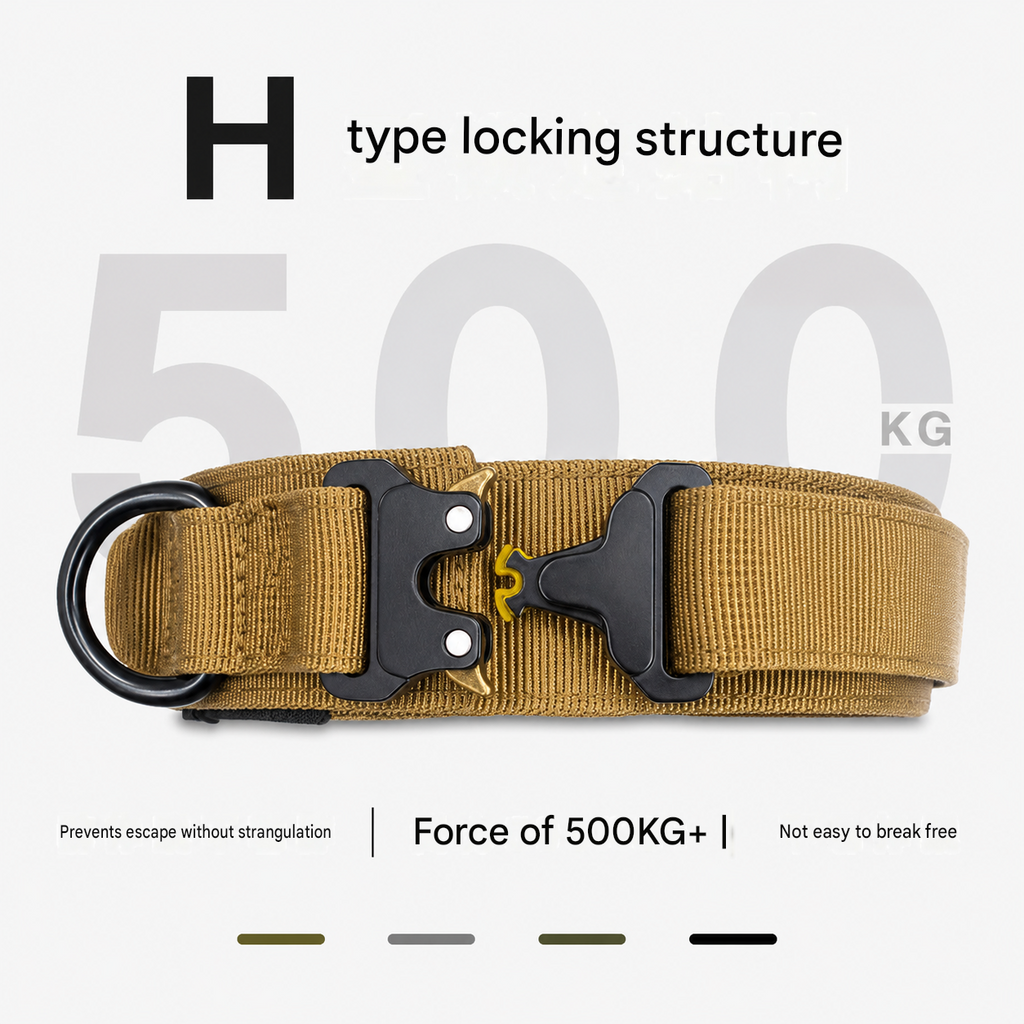 Black Tactical Dog Collar – Padded Nylon, Quick Release Metal Buckle, Control Handle & D-Ring – M
