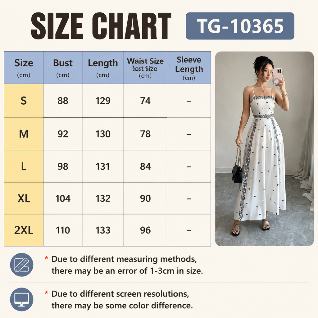 Women's White Boho Print Maxi Dress M Size - Stretch Polyester Fabric, Spaghetti Straps, Fitted Waist and A-Line Silhouette for Spring Summer Beach Vacations, Travel, Parties and Events