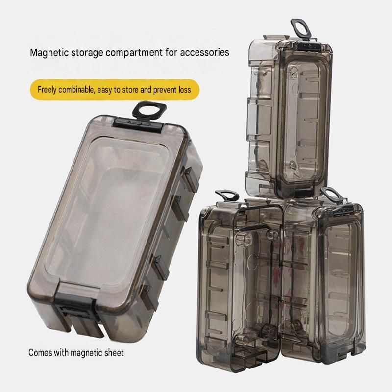8 pack Grey Magnetic Fishing Tackle Box - Modular Waterproof Storage Case for Hooks Lures Swivels - Stackable Portable Organizer with Glow Edges and Secure Latch for Anglers