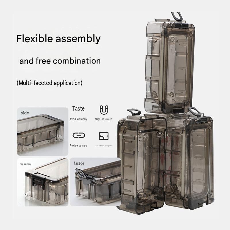 8 pack Grey Magnetic Fishing Tackle Box - Modular Waterproof Storage Case for Hooks Lures Swivels - Stackable Portable Organizer with Glow Edges and Secure Latch for Anglers