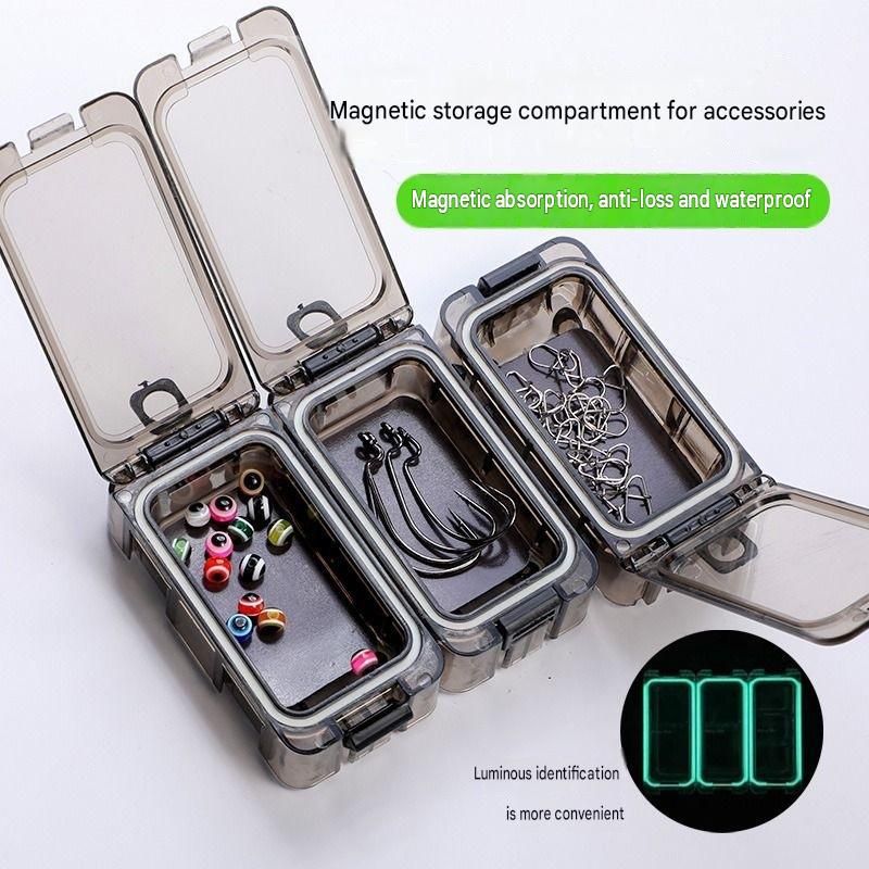 8 pack Yellow Magnetic Fishing Tackle Box - Modular Waterproof Storage Case for Hooks Lures Swivels - Stackable Portable Organizer with Glow Edges and Secure Latch for Anglers
