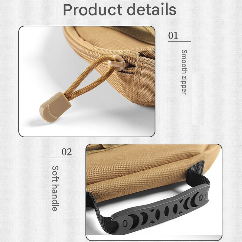 Khaki Round Camping Grill Storage Bag - Fits 42cm Griddle, 600D Oxford Fabric, Padded Protection, Mesh Pockets, Outdoor Cooking Organizer