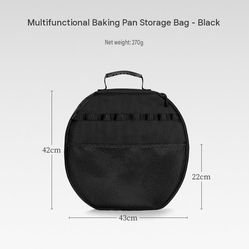 Khaki Round Camping Grill Storage Bag - Fits 42cm Griddle, 600D Oxford Fabric, Padded Protection, Mesh Pockets, Outdoor Cooking Organizer