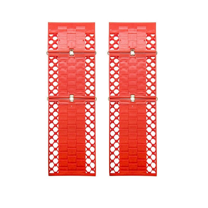 1 Pair Red Foldable Car Recovery Tracks - Heavy Duty Sand Snow Mud Traction Mats for 4WD SUV - Non-Slip PP Anti-Slip Ramp, Portable Off-Road Tire Rescue Boards