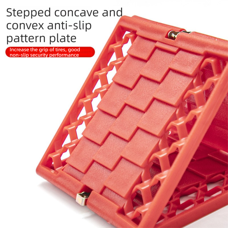 1 Pair Red Foldable Car Recovery Tracks - Heavy Duty Sand Snow Mud Traction Mats for 4WD SUV - Non-Slip PP Anti-Slip Ramp, Portable Off-Road Tire Rescue Boards