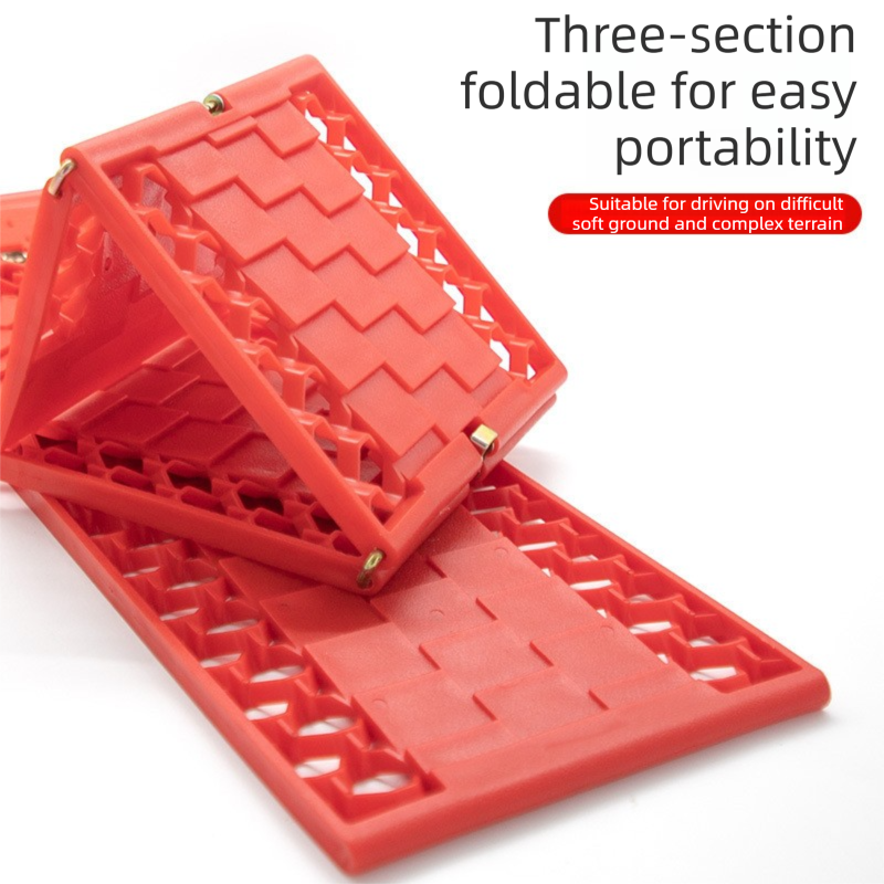 1 Pair Red Foldable Car Recovery Tracks - Heavy Duty Sand Snow Mud Traction Mats for 4WD SUV - Non-Slip PP Anti-Slip Ramp, Portable Off-Road Tire Rescue Boards