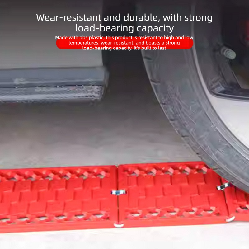 1 Pair Red Foldable Car Recovery Tracks - Heavy Duty Sand Snow Mud Traction Mats for 4WD SUV - Non-Slip PP Anti-Slip Ramp, Portable Off-Road Tire Rescue Boards