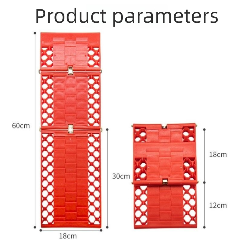 1 Pair Red Foldable Car Recovery Tracks - Heavy Duty Sand Snow Mud Traction Mats for 4WD SUV - Non-Slip PP Anti-Slip Ramp, Portable Off-Road Tire Rescue Boards