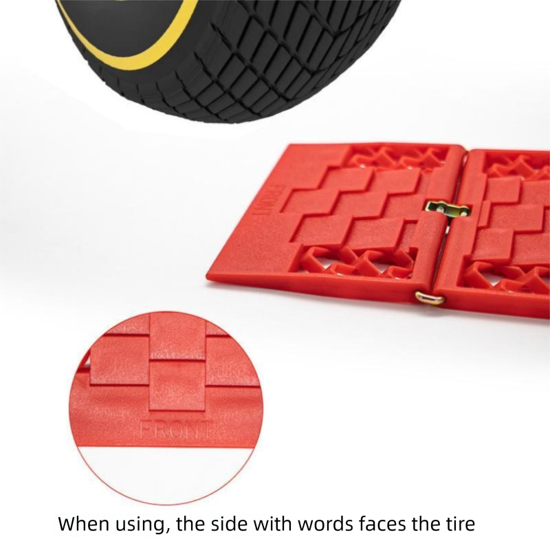 1 Pair Red Foldable Car Recovery Tracks - Heavy Duty Sand Snow Mud Traction Mats for 4WD SUV - Non-Slip PP Anti-Slip Ramp, Portable Off-Road Tire Rescue Boards